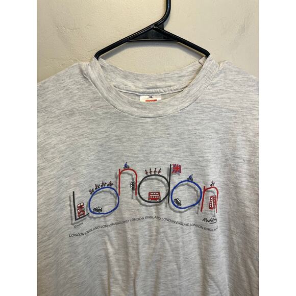 90's Vintage Hanes London England Grey Graphic Tee Casual Retro Tourist Style XL - Picture 2 of 8